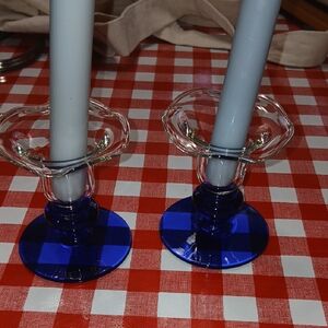 Elegant Blue Glass Candle Holders